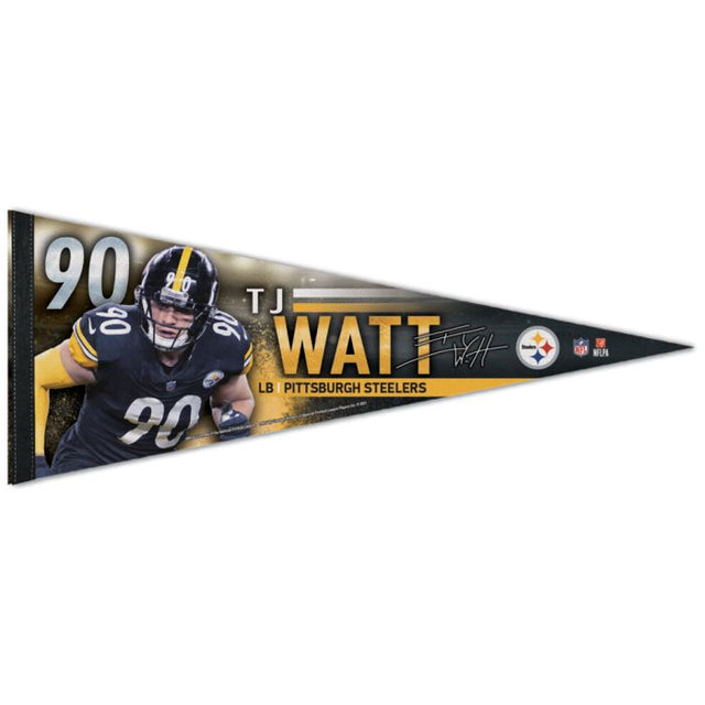 Banderín premium de los Pittsburgh Steelers de 12" x 30" de TJ Watt