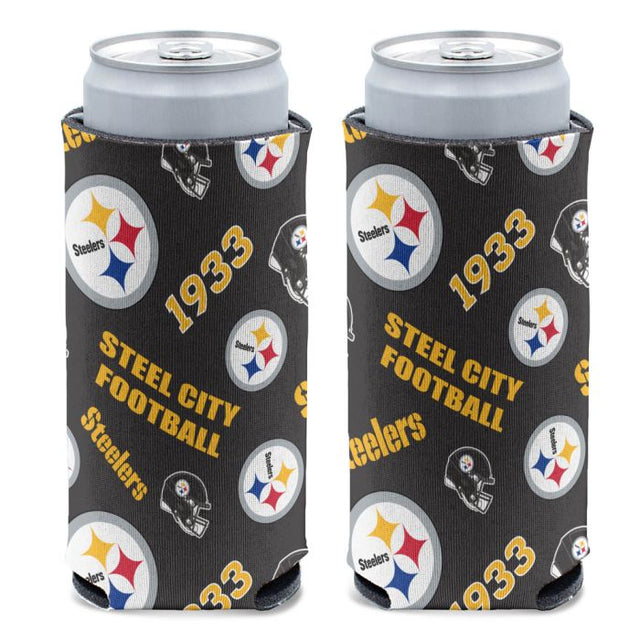 Pittsburgh Steelers Scatter Print 12 oz Slim Can Cooler