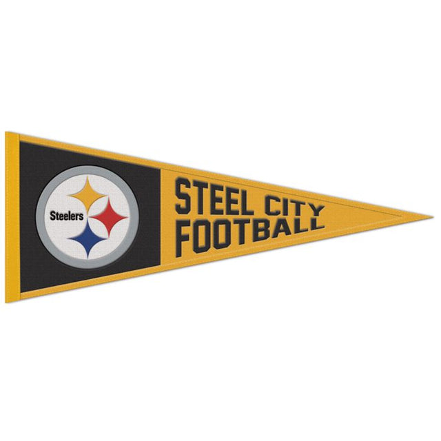 Banderín de lana con el eslogan de los Pittsburgh Steelers, 13" x 32"