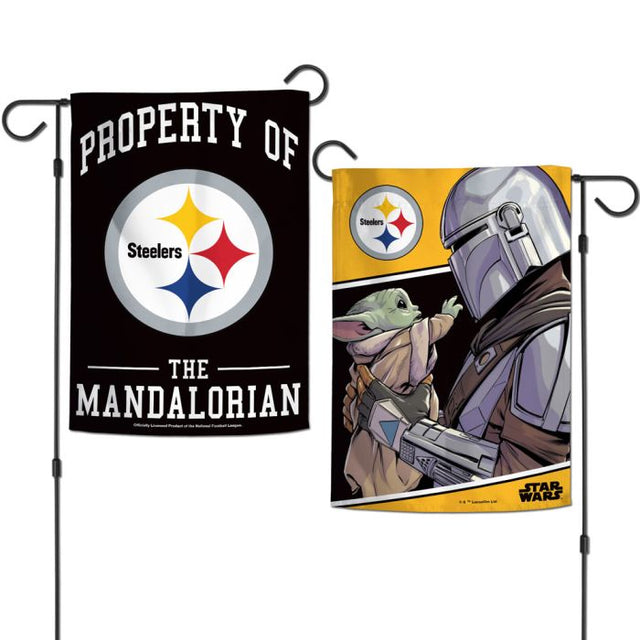 Banderas de jardín de Pittsburgh Steelers / Star Wars Mandalorian de 2 lados, 12,5" x 18"