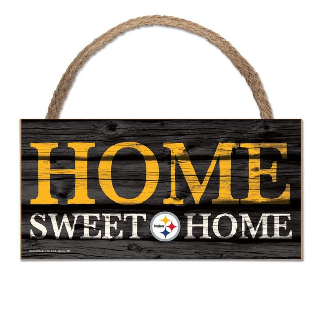 Letrero de madera con cuerda de los Pittsburgh Steelers, 5 x 10 pulgadas