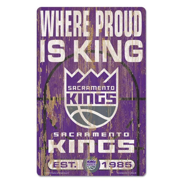 Letrero de madera con el lema de los Sacramento Kings, 11" x 17", 1/4" de grosor