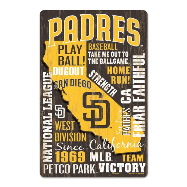 San Diego Padres WORDAGE Wood Sign 11" x 17" 1/4" thick