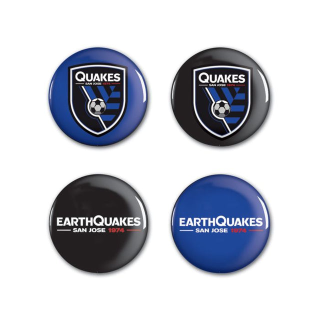 Paquete de 4 botones con el logotipo y la marca denominativa de San Jose Earthquakes, 1 1/4" de diámetro