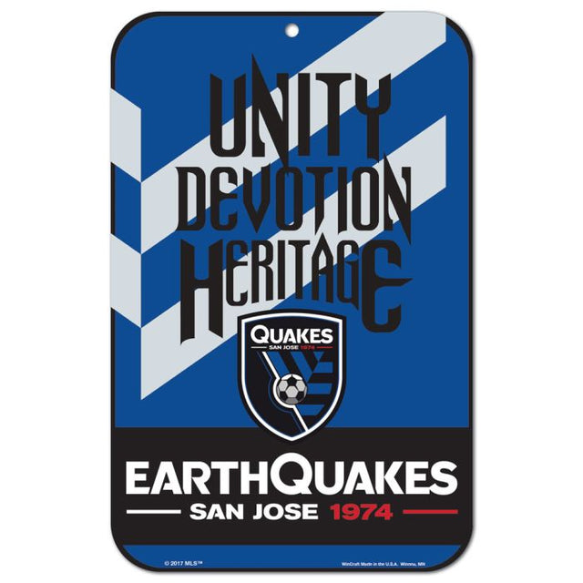 Letrero de plástico con el lema de San Jose Earthquakes de 11" x 17"