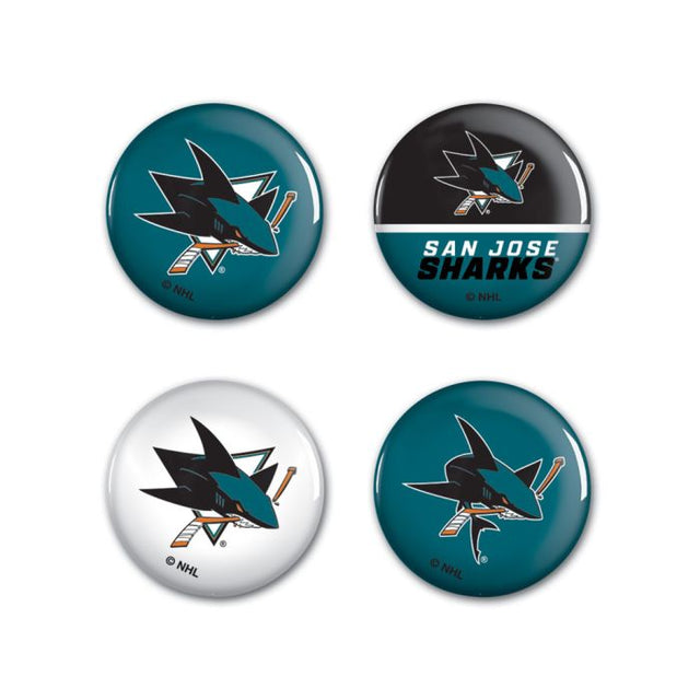 Paquete de 4 botones de San Jose Sharks de 1 1/4" de diámetro