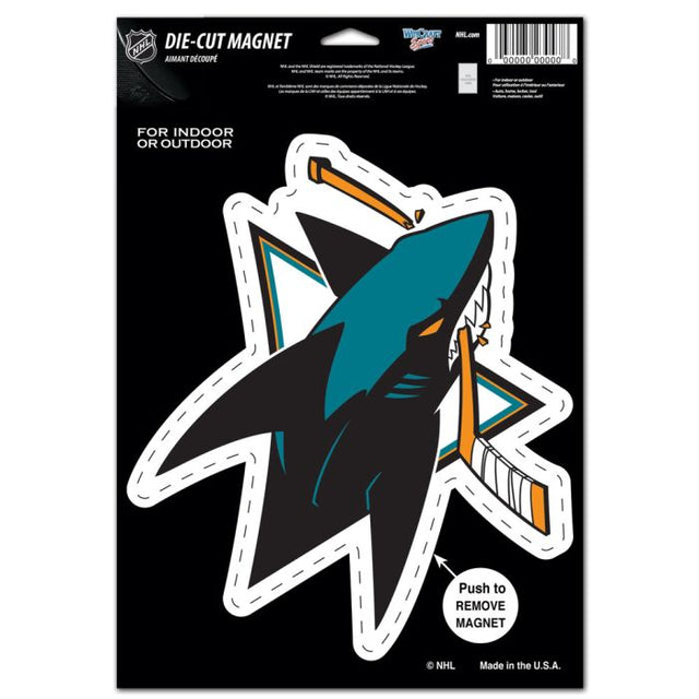 Imán troquelado con el logotipo de los San Jose Sharks, 6,25" x 9"