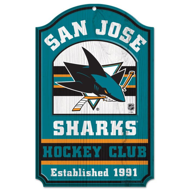 Letrero de madera del club de hockey San Jose Sharks, 11" x 17", 1/4" de grosor