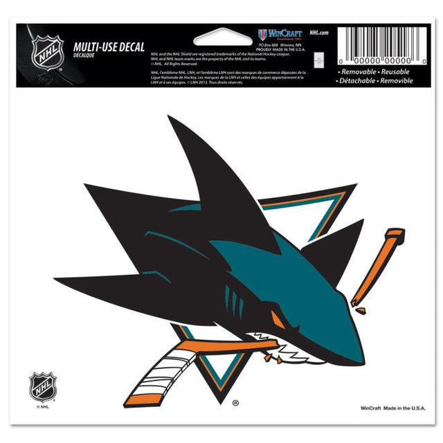 San Jose Sharks Multi-Use Decal -Clear Bckrgd 5" x 6"