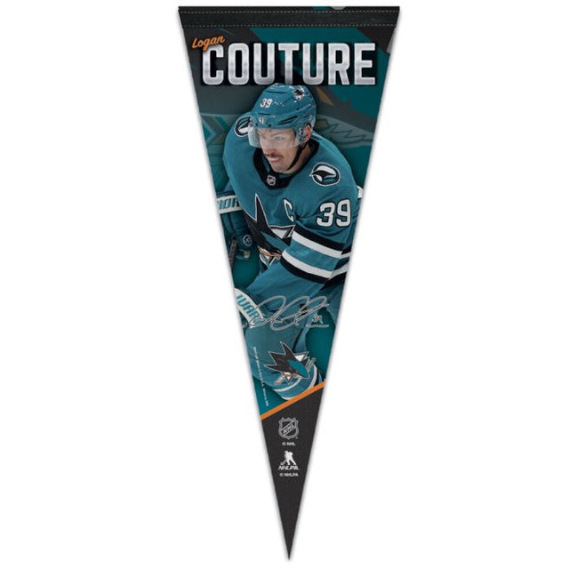 Banderín premium de los San Jose Sharks de 12" x 30" de Logan Couture