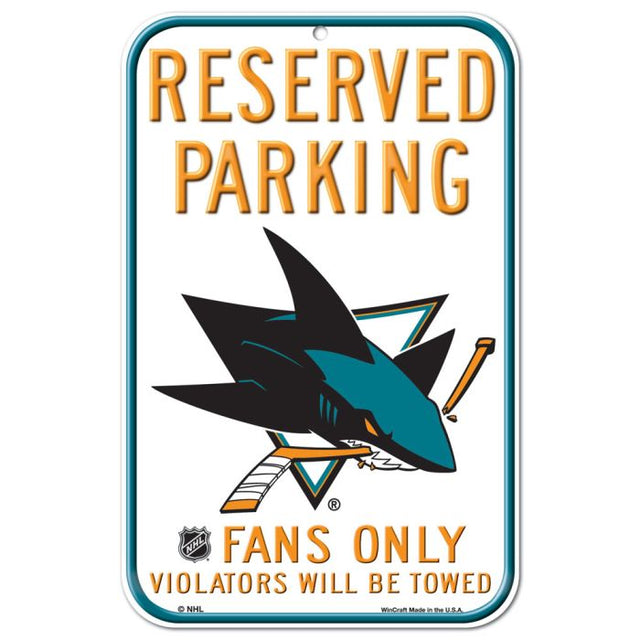 Letrero de plástico de estacionamiento reservado de los San Jose Sharks de 11" x 17"