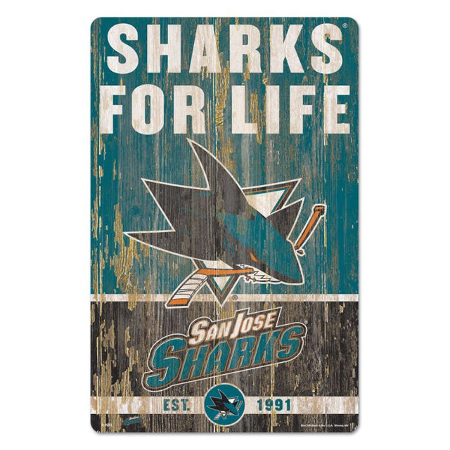 Letrero de madera con el lema de los San Jose Sharks, 11" x 17", 1/4" de grosor