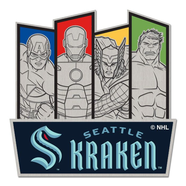 Tarjeta de joyería con pin de colección de Marvel de Seattle Kraken/Marvel (C) 2022