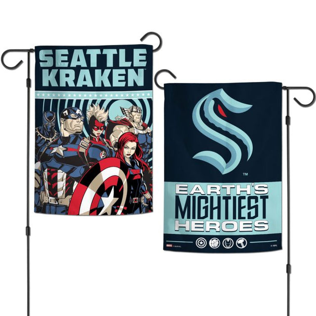 Seattle Kraken / Marvel (c) 2021 MARVEL Garden Flags 2 sided 12.5" x 18"