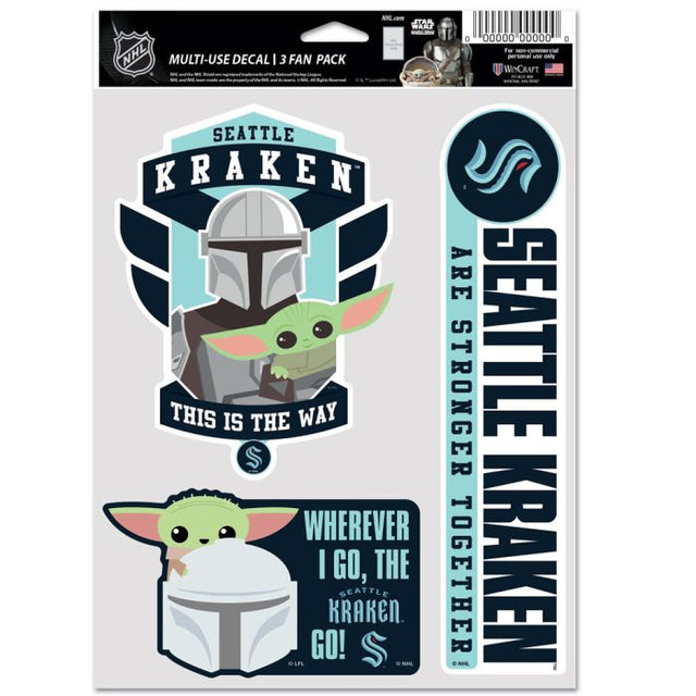 Paquete multiusos para 3 fans de Seattle Kraken/Star Wars Mandalorian