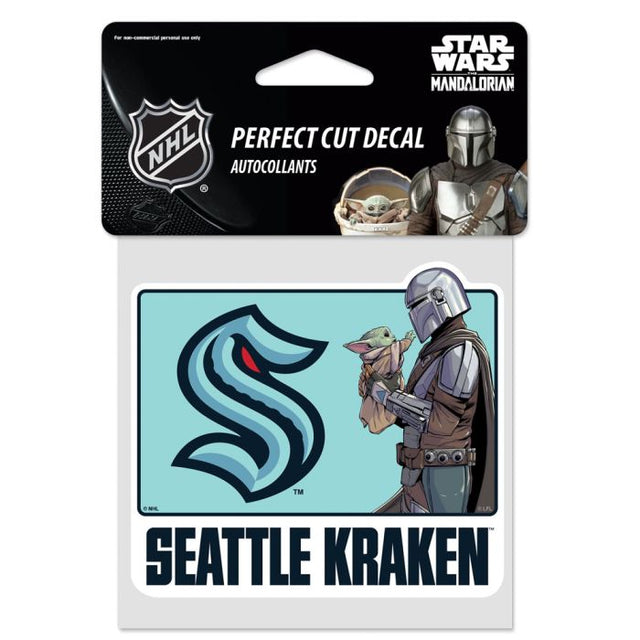 Calcomanía de color de corte perfecto de Seattle Kraken/Star Wars Mandalorian de 4" x 4"