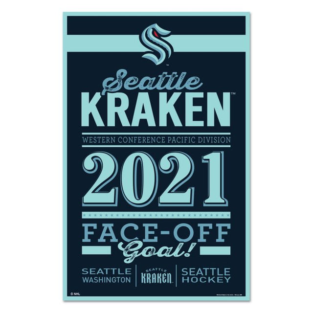 Letrero de madera con el nombre Seattle Kraken WORDAGE de 11" x 17" y 1/4" de grosor