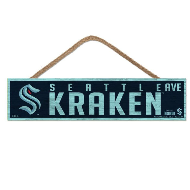 Seattle Kraken Wood Sign-with Rope 4" x 17"