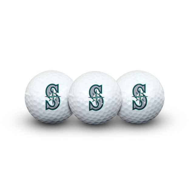 3 pelotas de golf de los Seattle Mariners en estuche tipo concha