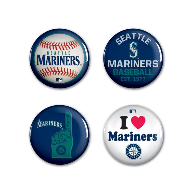 Paquete de 4 botones de los Seattle Mariners de 1 1/4" de diámetro