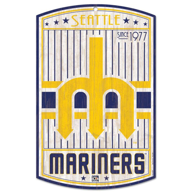 Letrero de madera de los Seattle Mariners en Cooperstown, 11" x 17", 1/4" de grosor