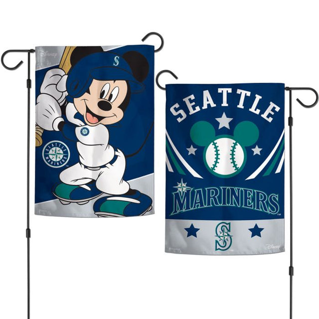 Banderas de jardín de los Seattle Mariners y Disney Mickey Mouse, de 2 lados, 12,5" x 18"