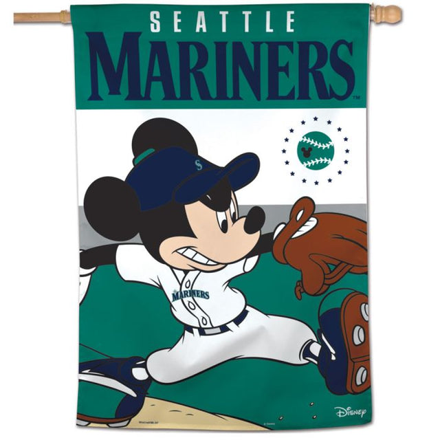 Bandera vertical de los Marineros de Seattle y Disney de 28" x 40"