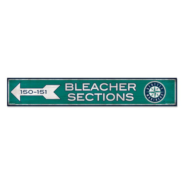 Letrero de madera con el texto "Seattle Mariners SECTIONS" de 6" x 36" y 3/8" de grosor