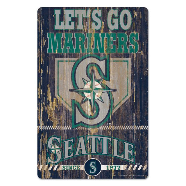 Letrero de madera con el lema de los Seattle Mariners, 11" x 17", 1/4" de grosor