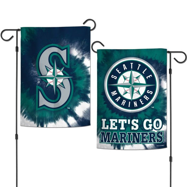 Banderas de jardín teñidas anudadas de los Seattle Mariners, de 2 lados, 12,5" x 18"