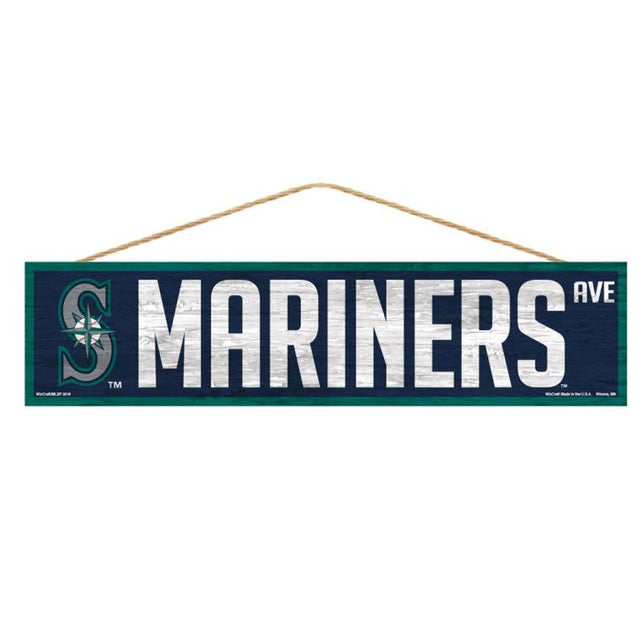 Letrero de madera de los Seattle Mariners con cuerda, 4" x 17"