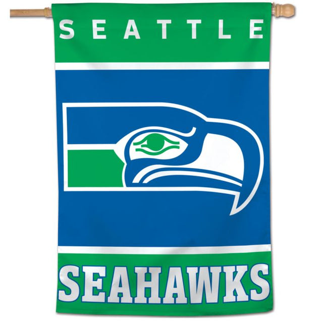 Bandera vertical retro con logotipo clásico de Seattle Seahawks, 28" x 40"