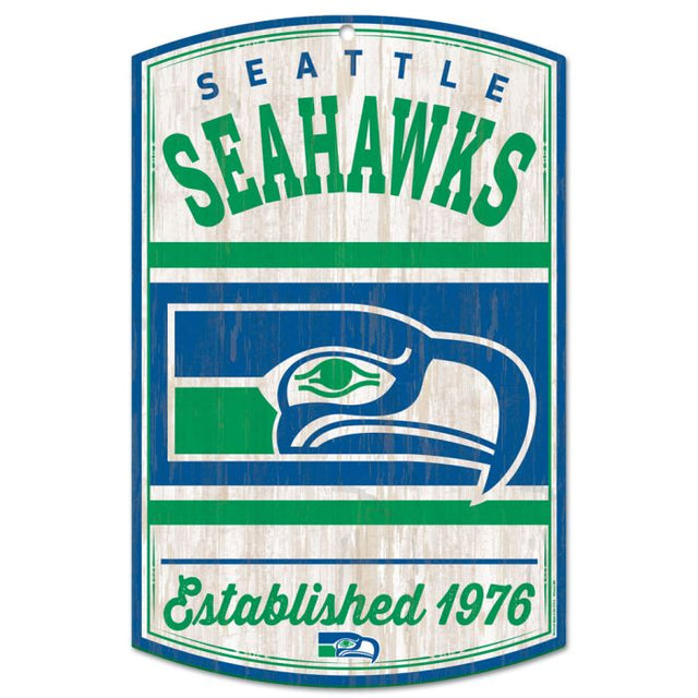 Letrero de madera retro con el logotipo clásico de los Seattle Seahawks, 11" x 17", 1/4" de grosor