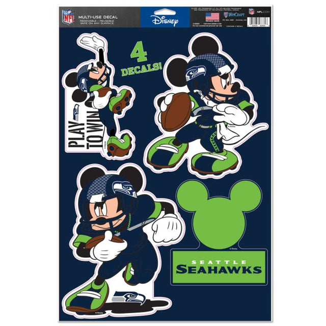 Calcomanía multiusos de los Seattle Seahawks y Mickey Mouse de Disney, 11" x 17"