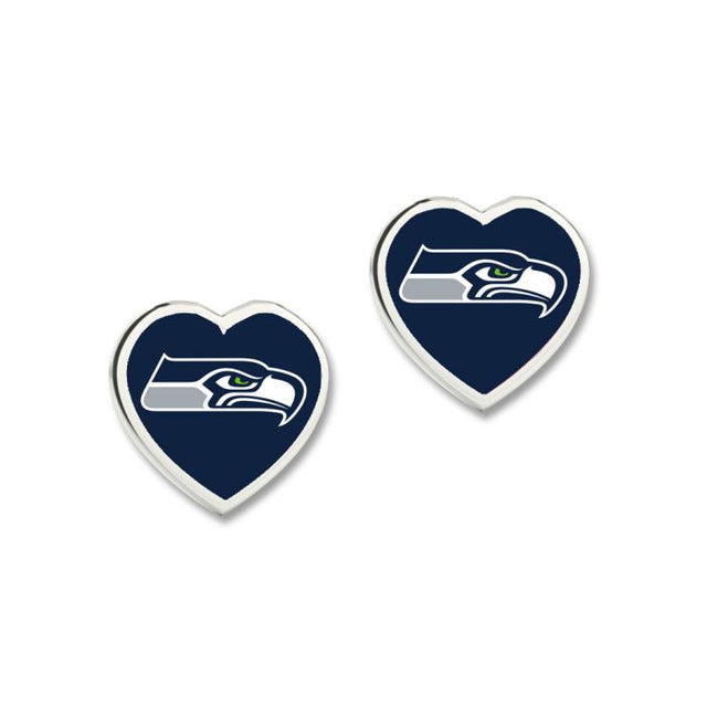 Seattle Seahawks Heart Post Earrings w/3D Heart