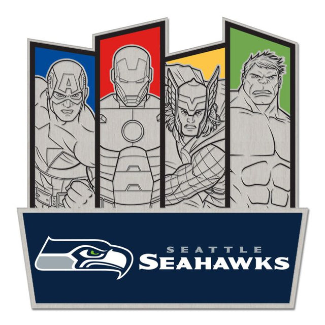 Tarjeta de joyería con pin de colección de Marvel de Seattle Seahawks/Marvel (C) 2021