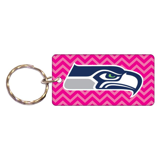 Llavero rectangular con el logo de los Seattle Seahawks en color rosa y CHEVRON