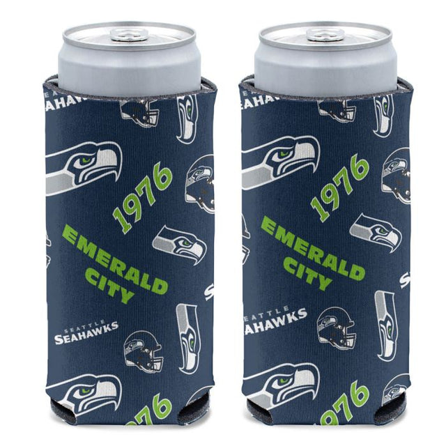 Seattle Seahawks Scatter Print 12 oz Slim Can Cooler