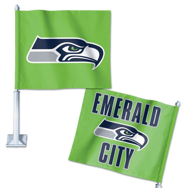 Bandera para auto con eslogan de los Seattle Seahawks, 11,75" x 14"