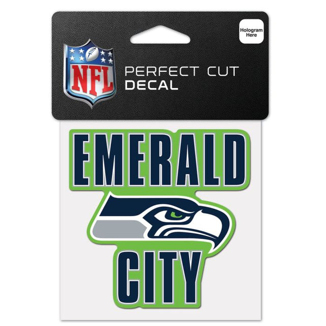 Calcomanía de color de corte perfecto con el eslogan de los Seattle Seahawks de 4" x 4"