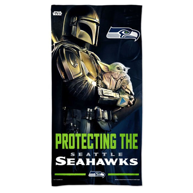 Toalla de playa Spectra de los Seattle Seahawks y Star Wars Mandalaorian de 30 x 60 pulgadas