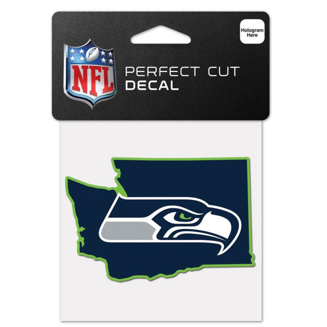 Calcomanía de color con corte perfecto en forma de estado de los Seattle Seahawks de 4" x 4"