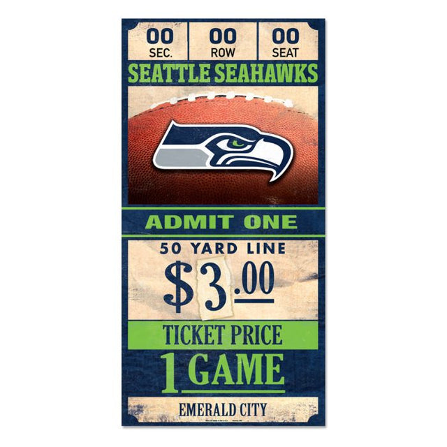 Seattle Seahawks Ticket Wood Sign 6x12 3/8" thick