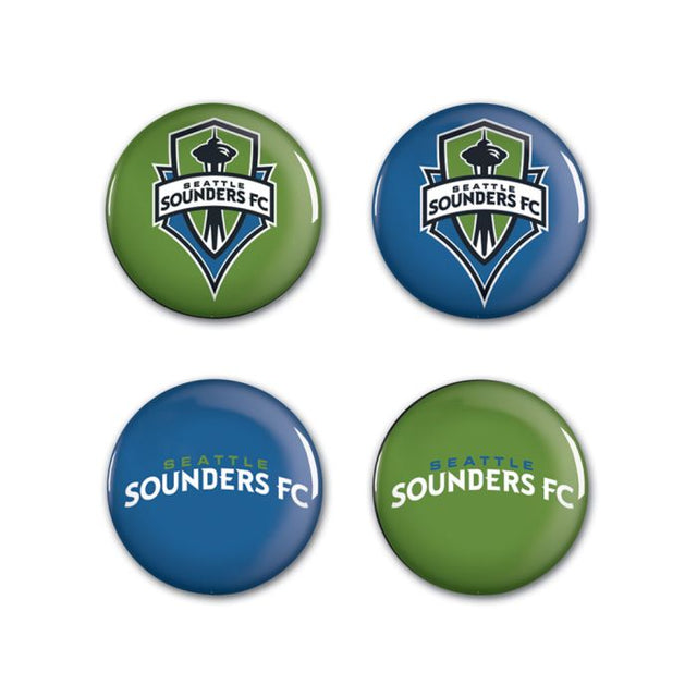 Paquete de 4 botones con el logotipo de los Seattle Sounders, 1 1/4" de diámetro