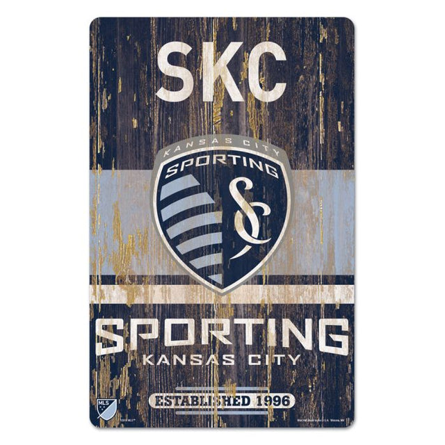 Letrero de madera de Sporting Kansas City de 11" x 17" y 1/4" de grosor