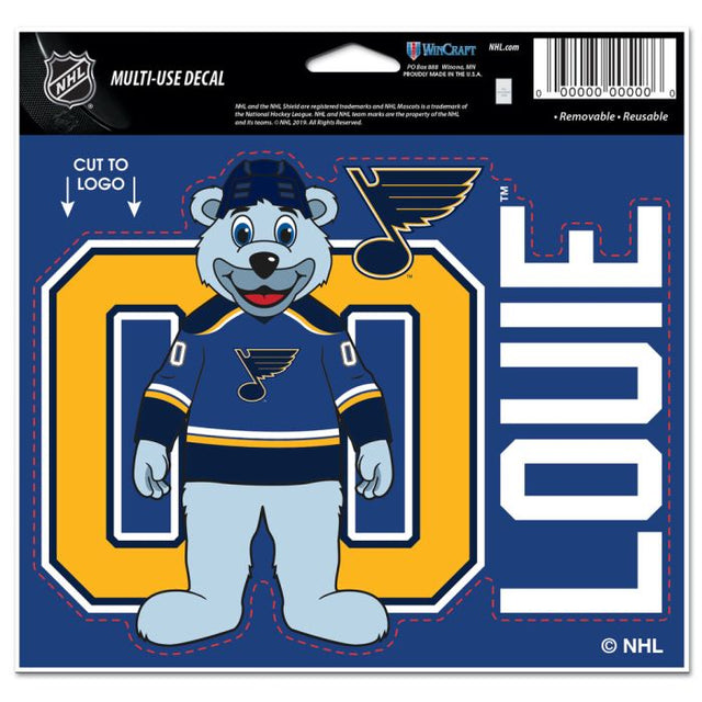 Calcomanía multiusos de la mascota de los St. Louis Blues: cortada según el logotipo, 5" x 6"