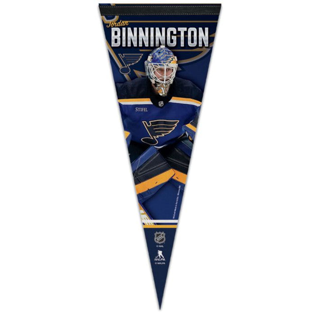 Banderín premium de los St. Louis Blues de 30 x 76 cm, de Jordan Binnington