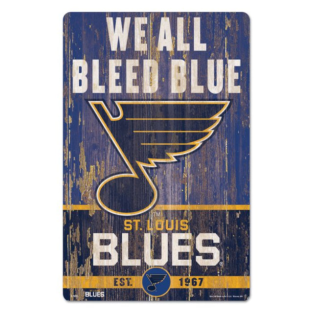 Letrero de madera con el lema de St. Louis Blues, 11" x 17", 1/4" de grosor