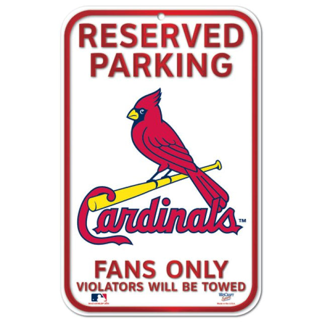 Letrero de plástico de estacionamiento reservado de los St. Louis Cardinals de 11" x 17"