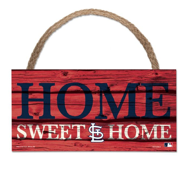 Letrero de madera con cuerda de 5 x 10 pulgadas con la frase "Hogar, dulce hogar" de los St. Louis Cardinals